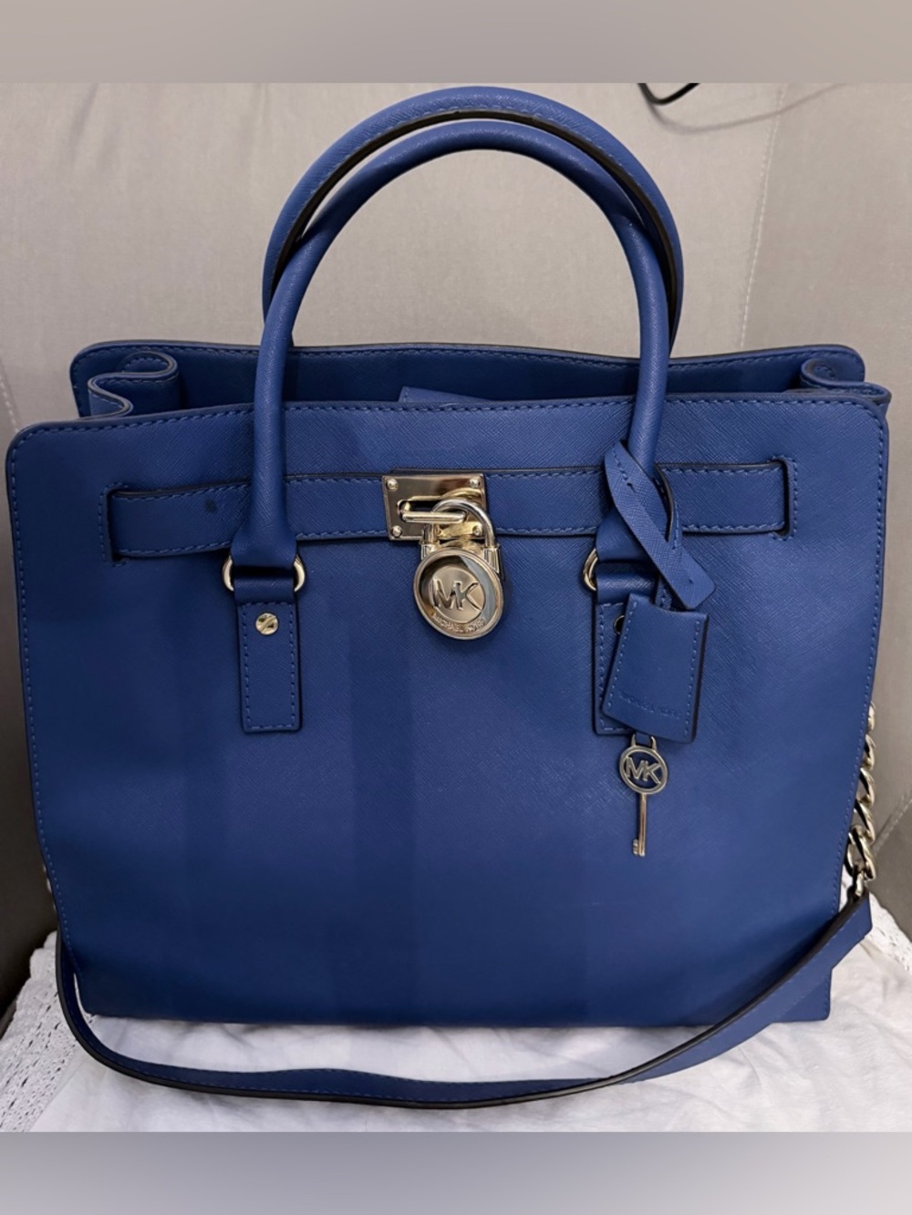 Michael Kors Cobalt Blue Saffiano Satchel with Gold Hardware
